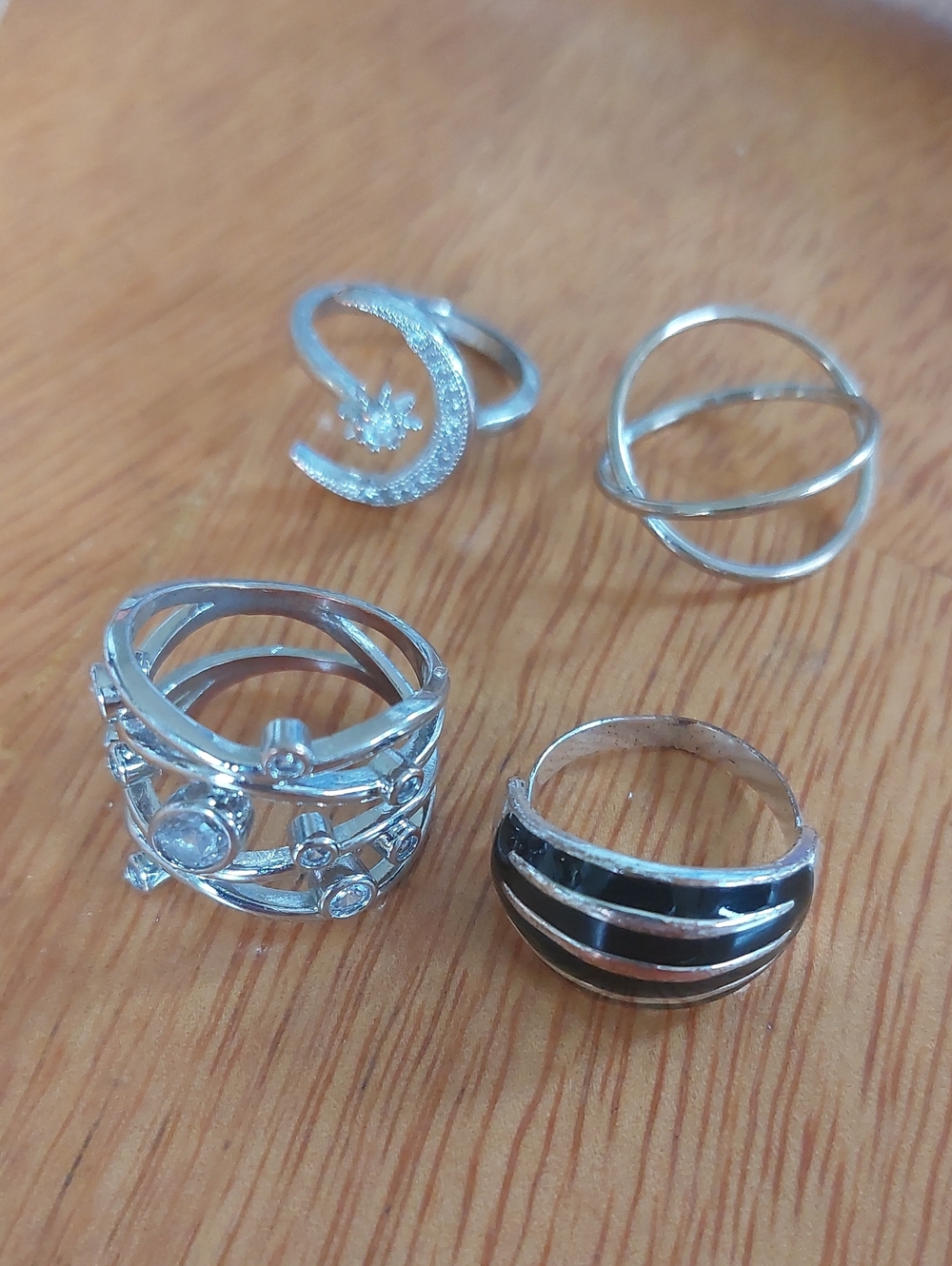 Vintage & Modern Silver Tone Statement Rings Lot of 4